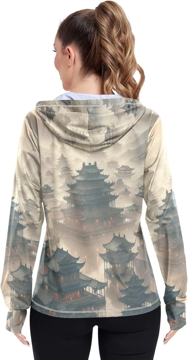 Orange Womens Upf Hoodie UPF 50  UV Sun Protection Clothing Women's Hoodie Zip Front Rash Guard