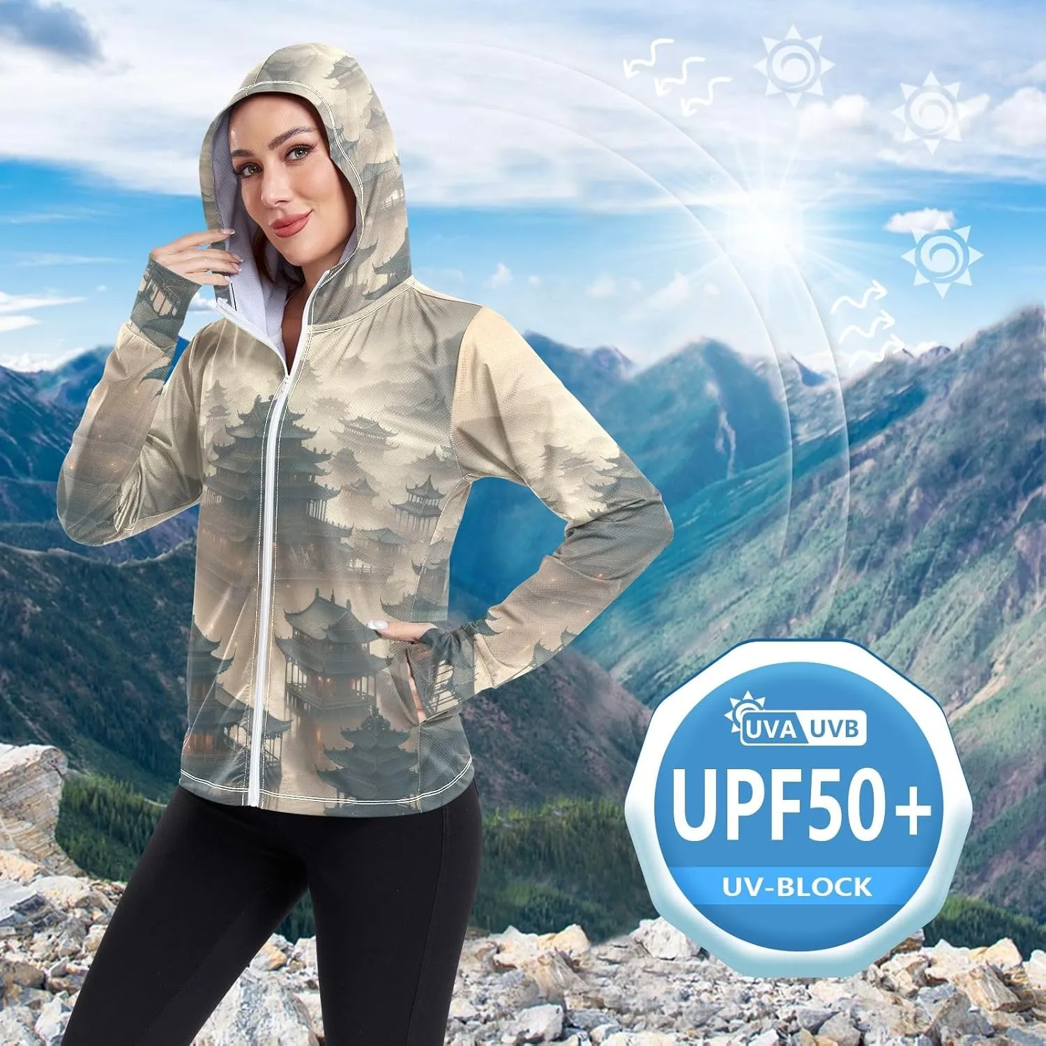 Orange Womens Upf Hoodie UPF 50  UV Sun Protection Clothing Women's Hoodie Zip Front Rash Guard