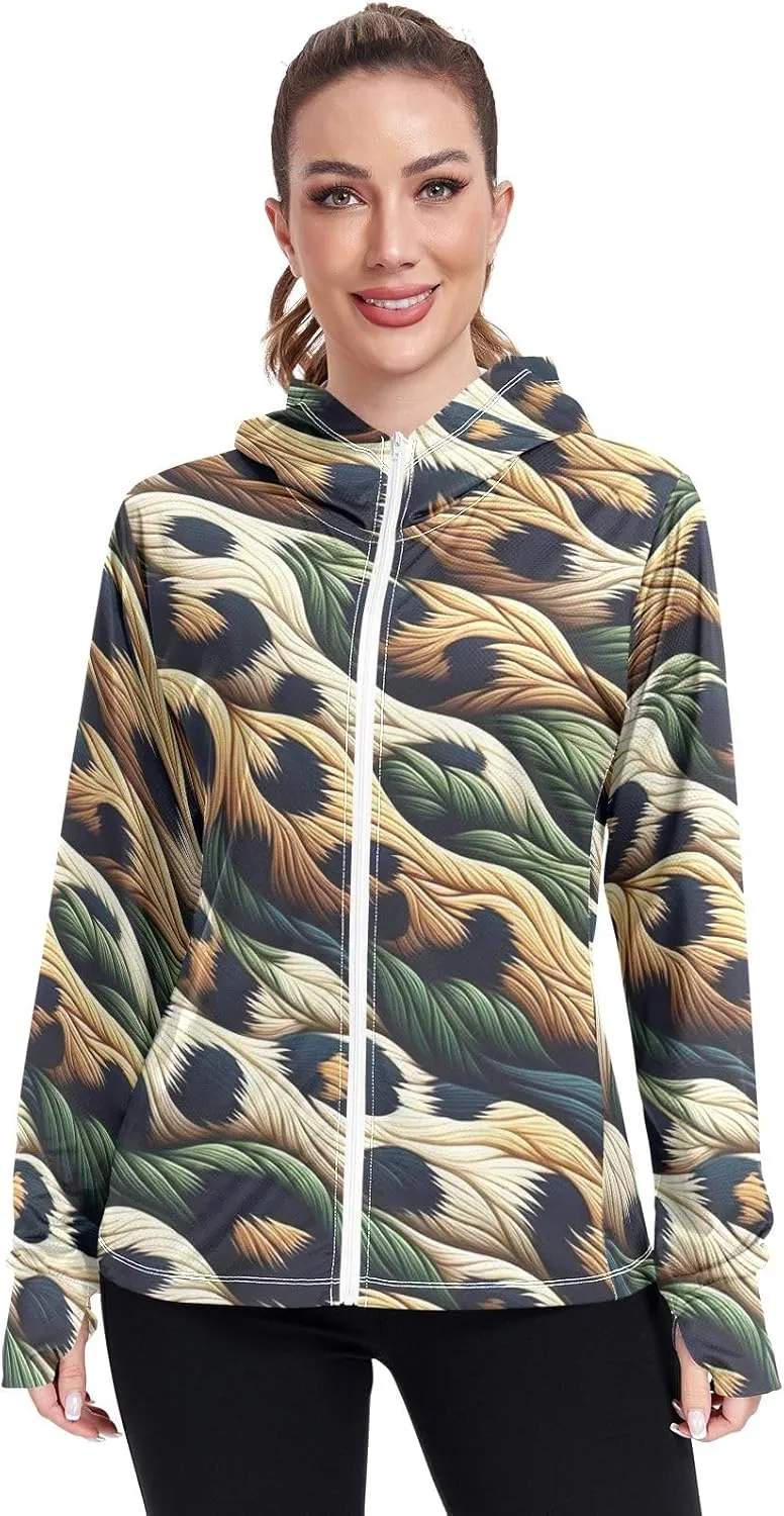 Orange Womens Upf Hoodie UPF 50  UV Sun Protection Clothing Women's Hoodie Zip Front Rash Guard