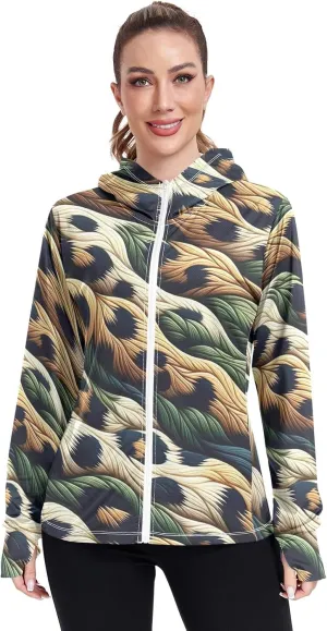 Orange Womens Upf Hoodie UPF 50  UV Sun Protection Clothing Women's Hoodie Zip Front Rash Guard