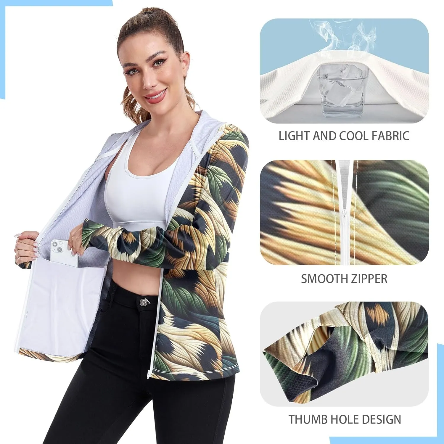 Orange Womens Upf Hoodie UPF 50  UV Sun Protection Clothing Women's Hoodie Zip Front Rash Guard
