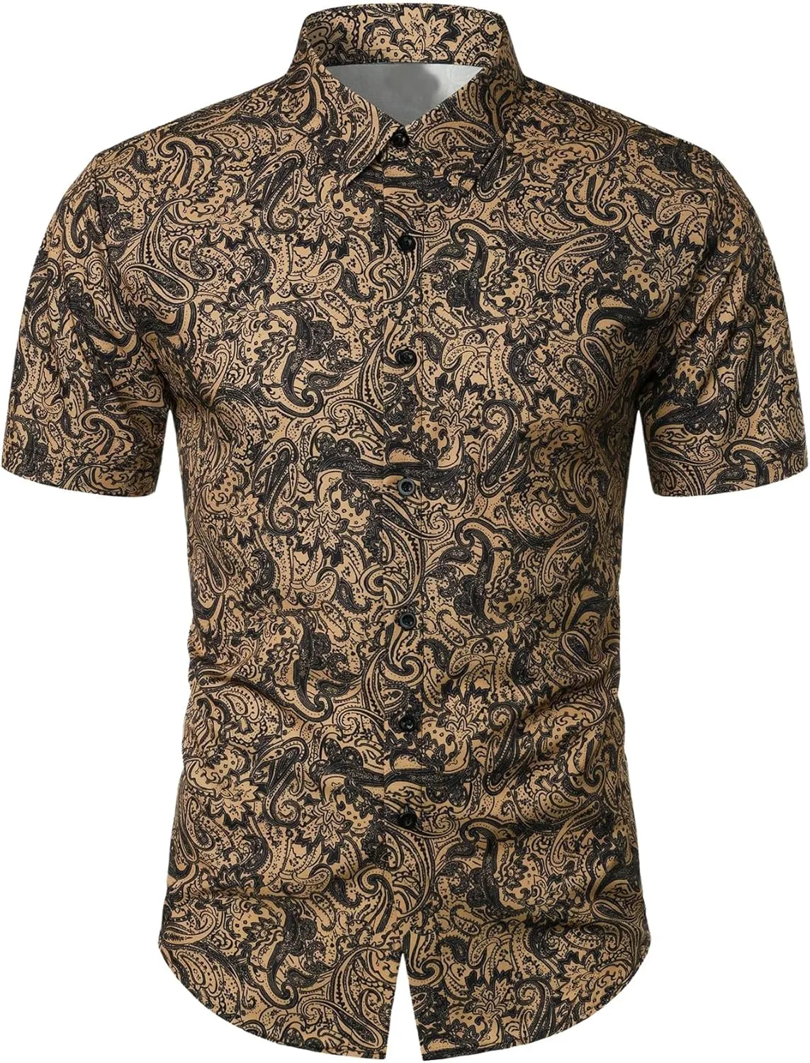 OYOANGLE Men's Paisley Button Down Shirt Short Sleeve Holiday Casual Collared Shirts