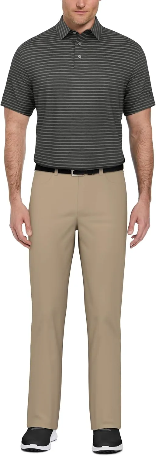 PGA TOUR Men's Heather Feeder Stripe Short Sleeve Golf Polo Shirt, Moisture-Wicking, Sun Protection, Stretch Shoulder Seams