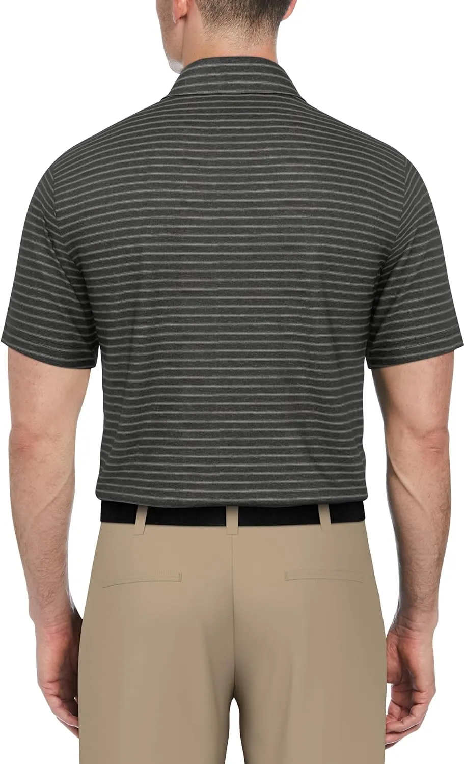 PGA TOUR Men's Heather Feeder Stripe Short Sleeve Golf Polo Shirt, Moisture-Wicking, Sun Protection, Stretch Shoulder Seams