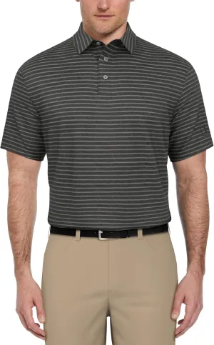 PGA TOUR Men's Heather Feeder Stripe Short Sleeve Golf Polo Shirt, Moisture-Wicking, Sun Protection, Stretch Shoulder Seams