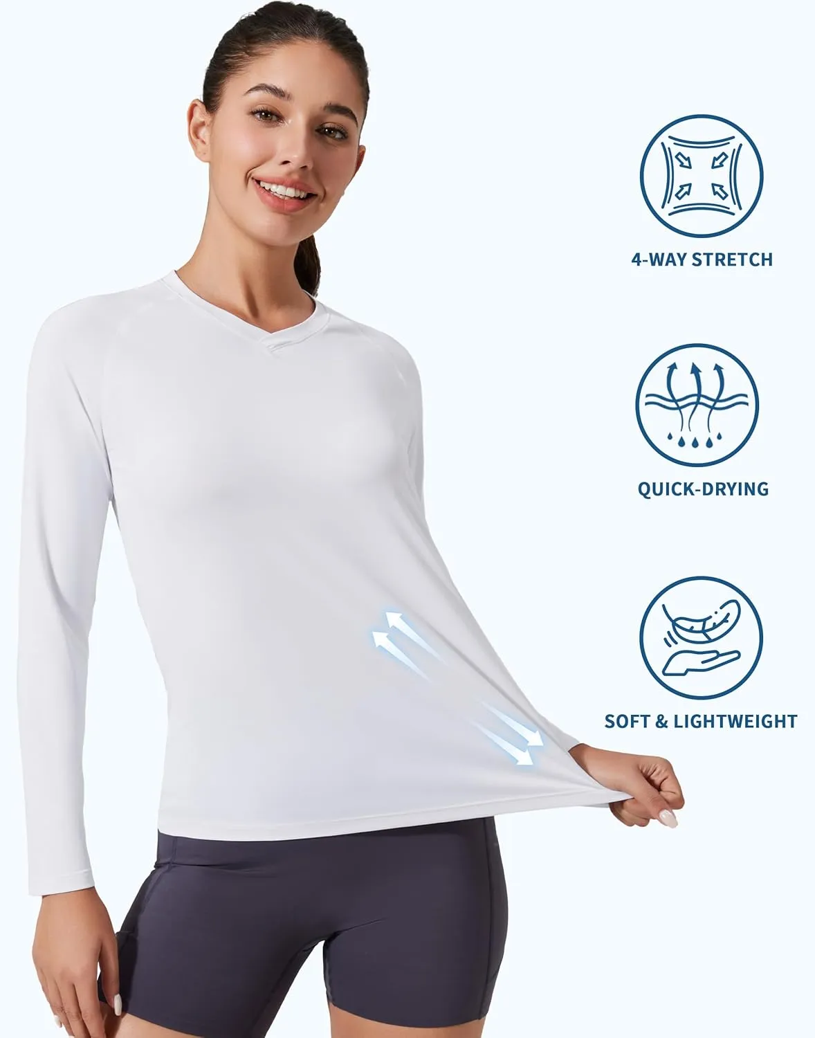 Pioneer Camp Women's UV Sun Protection SPF Shirt V Neck UPF 50  Long Sleeve Workout Tops Quick Dry Rash Guard Hiking Running