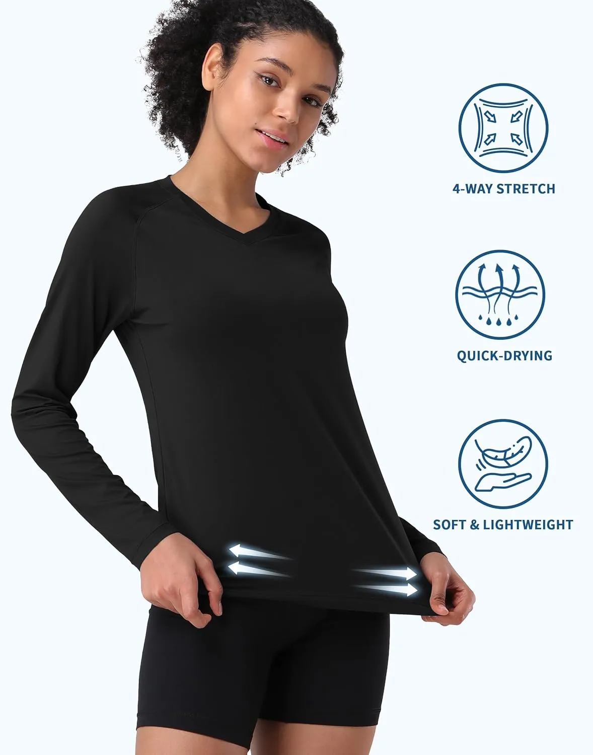 Pioneer Camp Women's UV Sun Protection SPF Shirt V Neck UPF 50  Long Sleeve Workout Tops Quick Dry Rash Guard Hiking Running