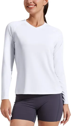 Pioneer Camp Women's UV Sun Protection SPF Shirt V Neck UPF 50  Long Sleeve Workout Tops Quick Dry Rash Guard Hiking Running