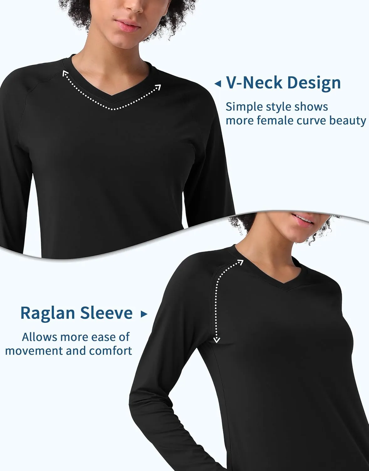 Pioneer Camp Women's UV Sun Protection SPF Shirt V Neck UPF 50  Long Sleeve Workout Tops Quick Dry Rash Guard Hiking Running