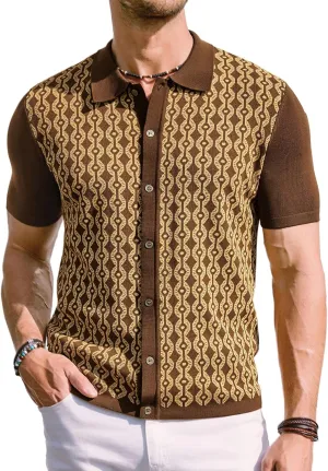 PJ PAUL JONES Men's Contrast 70s Vintage Polo Shirts Short Sleeve Knitwear