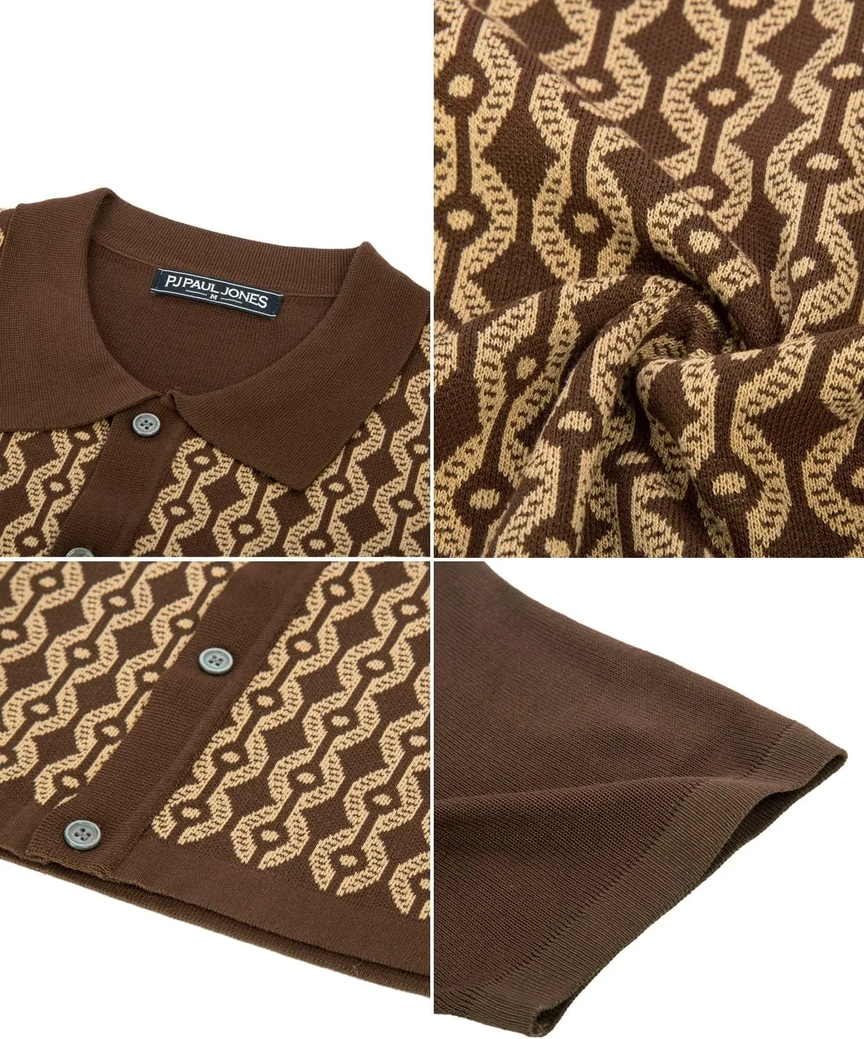 PJ PAUL JONES Men's Contrast 70s Vintage Polo Shirts Short Sleeve Knitwear