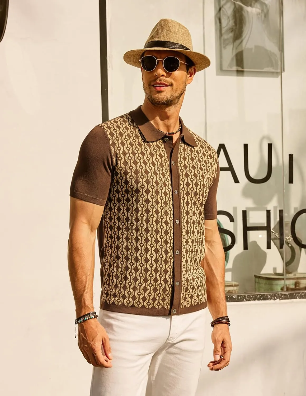 PJ PAUL JONES Men's Contrast 70s Vintage Polo Shirts Short Sleeve Knitwear