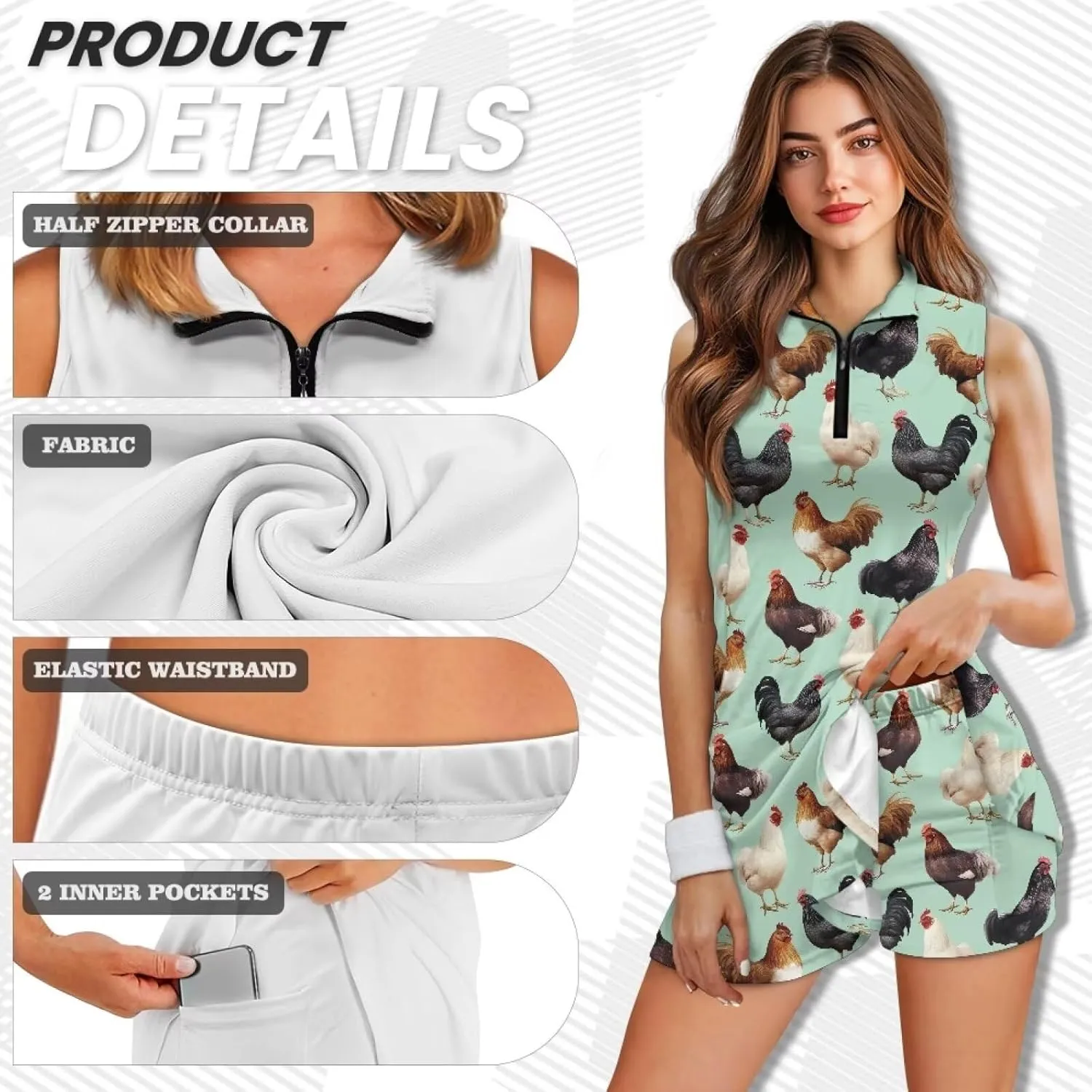 POLERO Golf Dresses for Women with Shorts Casual Dress Sleeveelss Tennis Dresses Mini Athletic Dresses