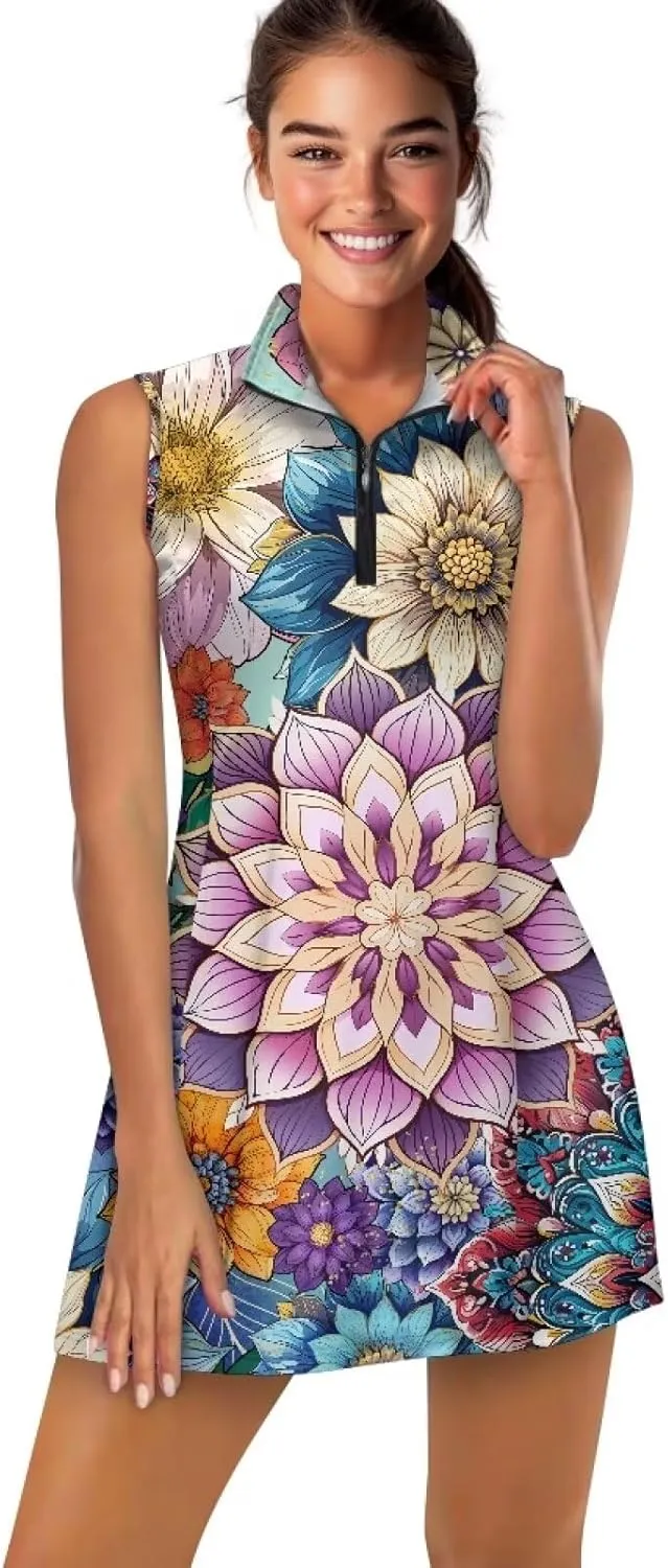 POLERO Golf Dresses for Women with Shorts Casual Dress Sleeveelss Tennis Dresses Mini Athletic Dresses