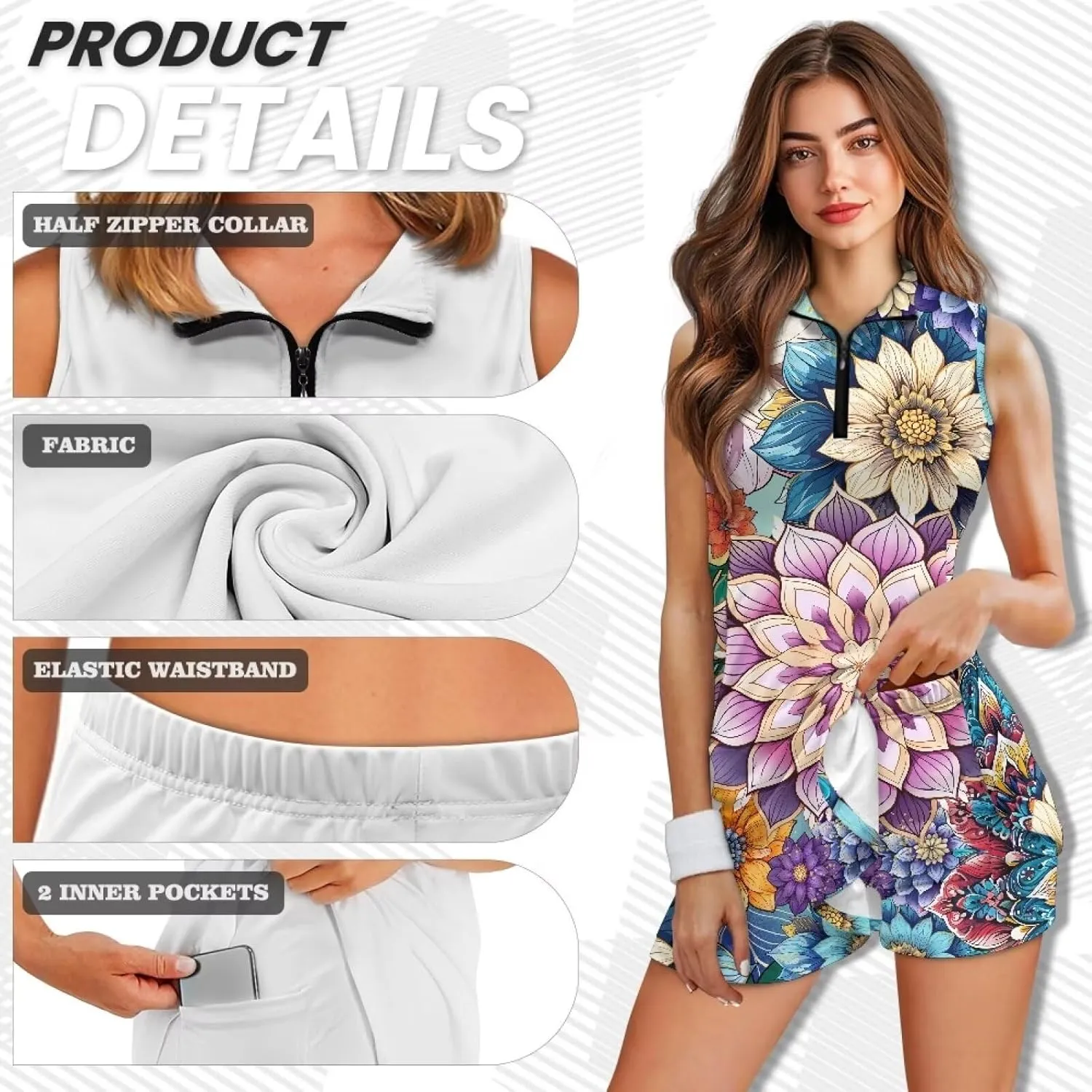 POLERO Golf Dresses for Women with Shorts Casual Dress Sleeveelss Tennis Dresses Mini Athletic Dresses