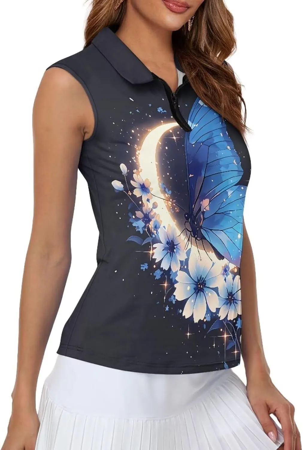 POLERO Sleeveless Women Golf Shirts Zip Up V Neck Workout Tops with Collar Casual Athletic Shirt
