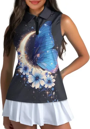 POLERO Sleeveless Women Golf Shirts Zip Up V Neck Workout Tops with Collar Casual Athletic Shirt