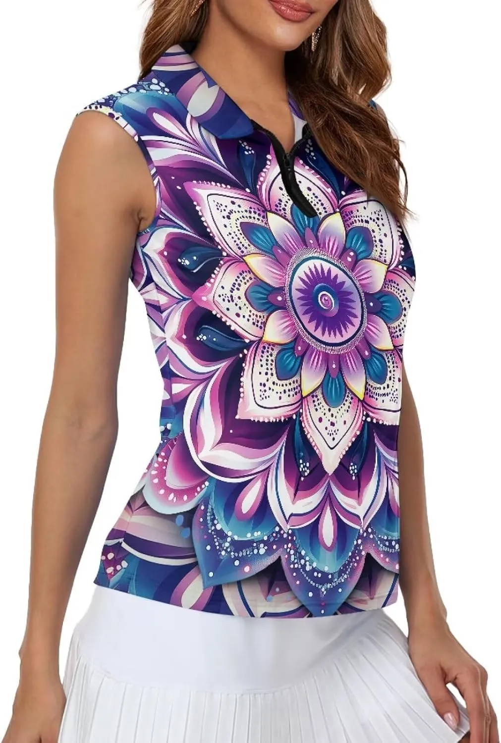 POLERO Sleeveless Women Golf Shirts Zip Up V Neck Workout Tops with Collar Casual Athletic Shirt