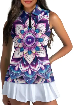 POLERO Sleeveless Women Golf Shirts Zip Up V Neck Workout Tops with Collar Casual Athletic Shirt