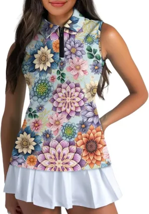 POLERO Sleeveless Women Golf Shirts Zip Up V Neck Workout Tops with Collar Casual Athletic Shirt