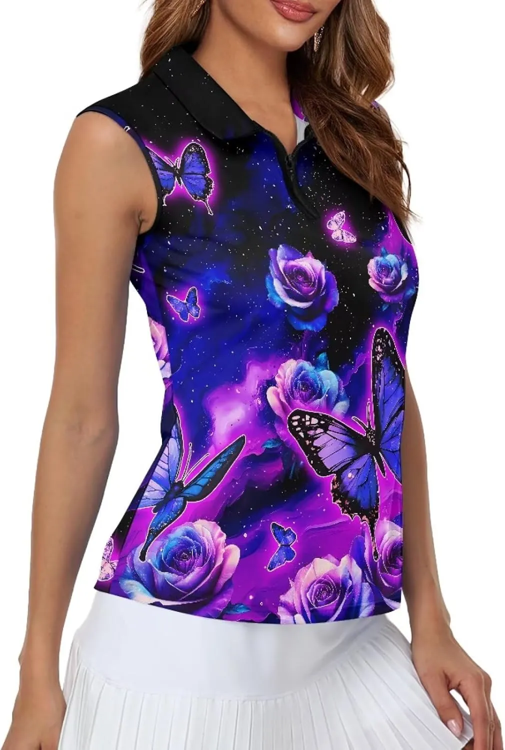 POLERO Sleeveless Women Golf Shirts Zip Up V Neck Workout Tops with Collar Casual Athletic Shirt