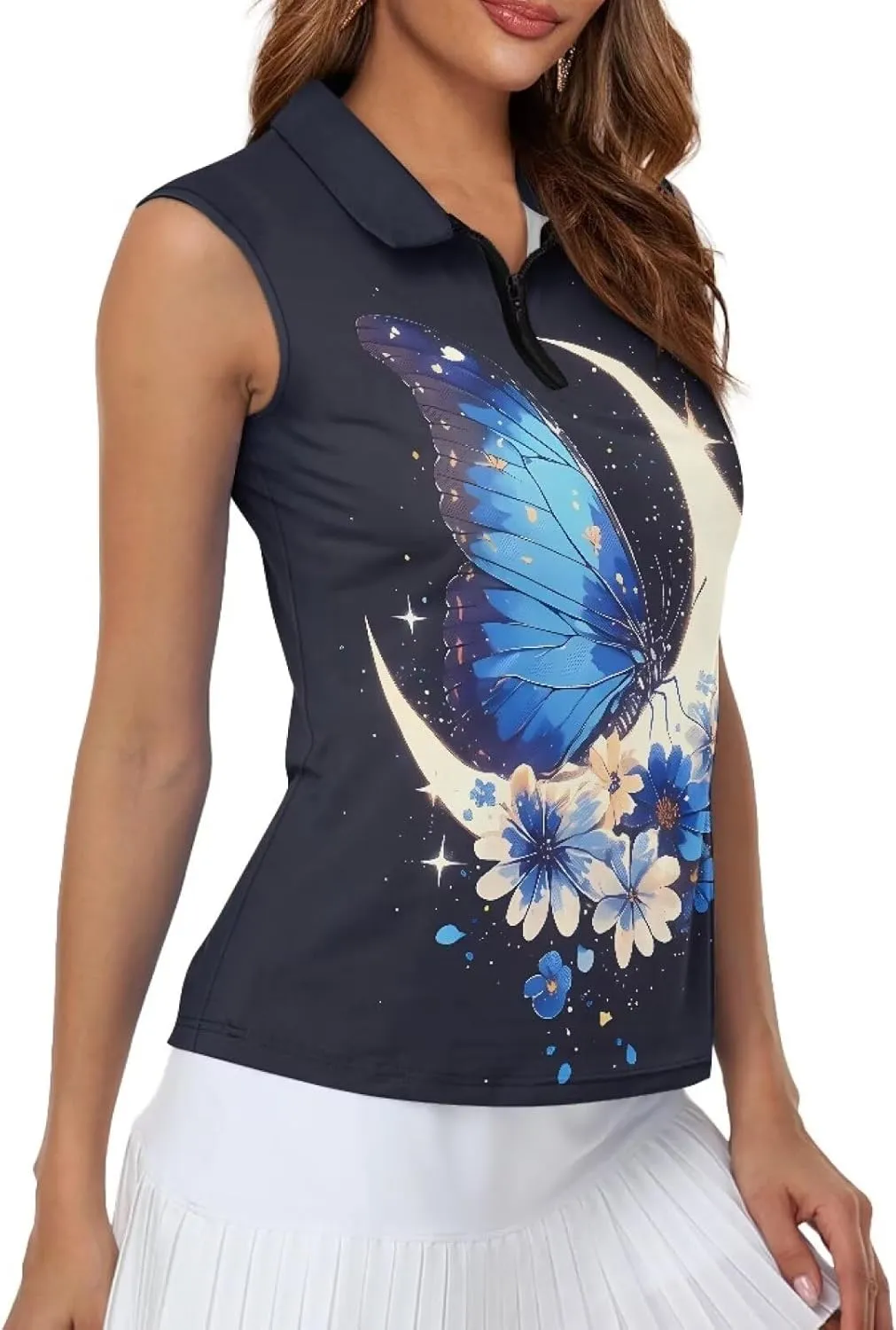 POLERO Sleeveless Women Golf Shirts Zip Up V Neck Workout Tops with Collar Casual Athletic Shirt