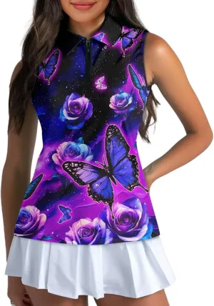 POLERO Sleeveless Women Golf Shirts Zip Up V Neck Workout Tops with Collar Casual Athletic Shirt