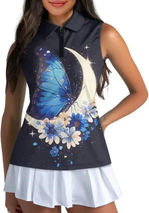 POLERO Sleeveless Women Golf Shirts Zip Up V Neck Workout Tops with Collar Casual Athletic Shirt