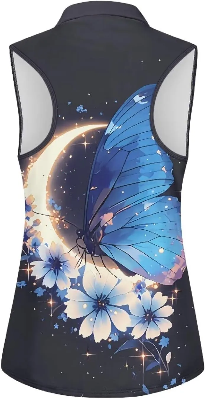 POLERO Sleeveless Women Golf Shirts Zip Up V Neck Workout Tops with Collar Casual Athletic Shirt
