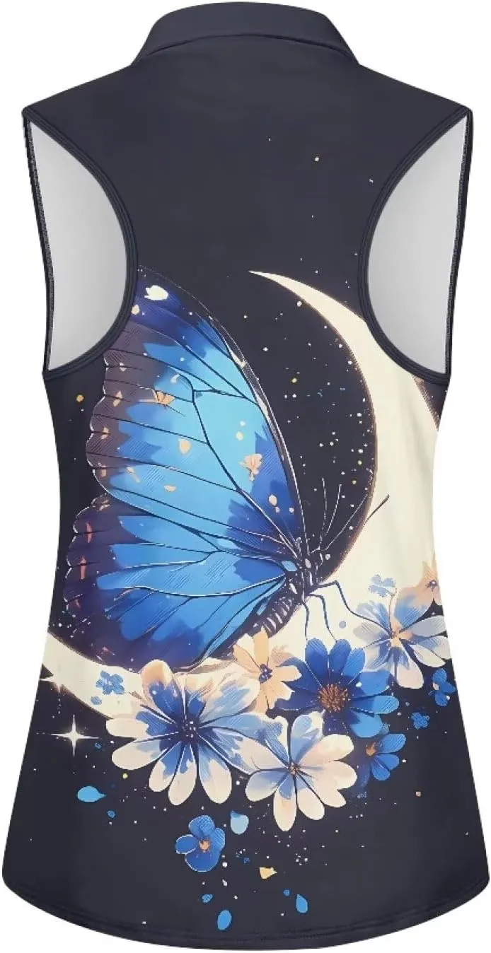 POLERO Sleeveless Women Golf Shirts Zip Up V Neck Workout Tops with Collar Casual Athletic Shirt