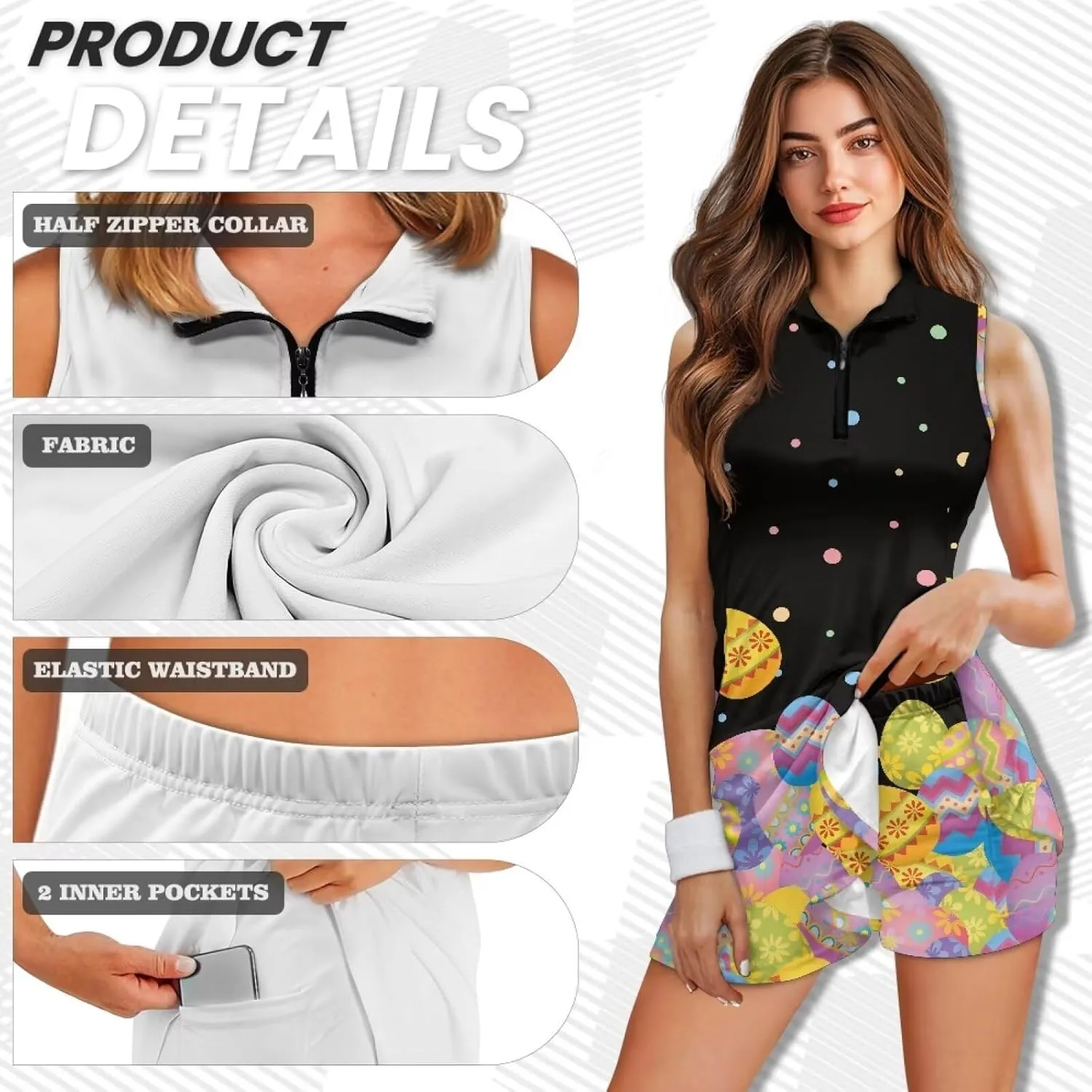 POLERO Women Sports Dress with Shorts 1/4 Zip Sleeveless Golf Tennis Dress Workout Athletic Dress
