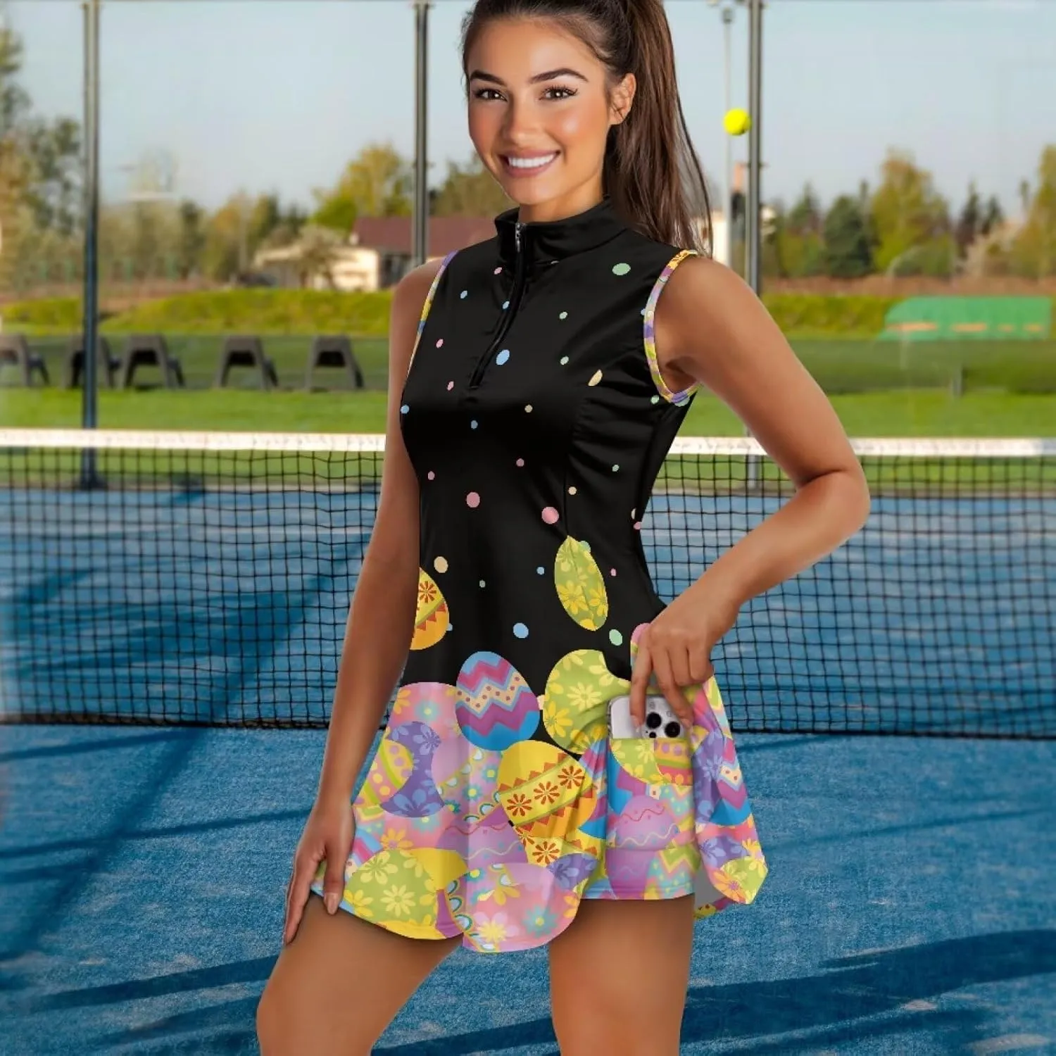POLERO Women Sports Dress with Shorts 1/4 Zip Sleeveless Golf Tennis Dress Workout Athletic Dress