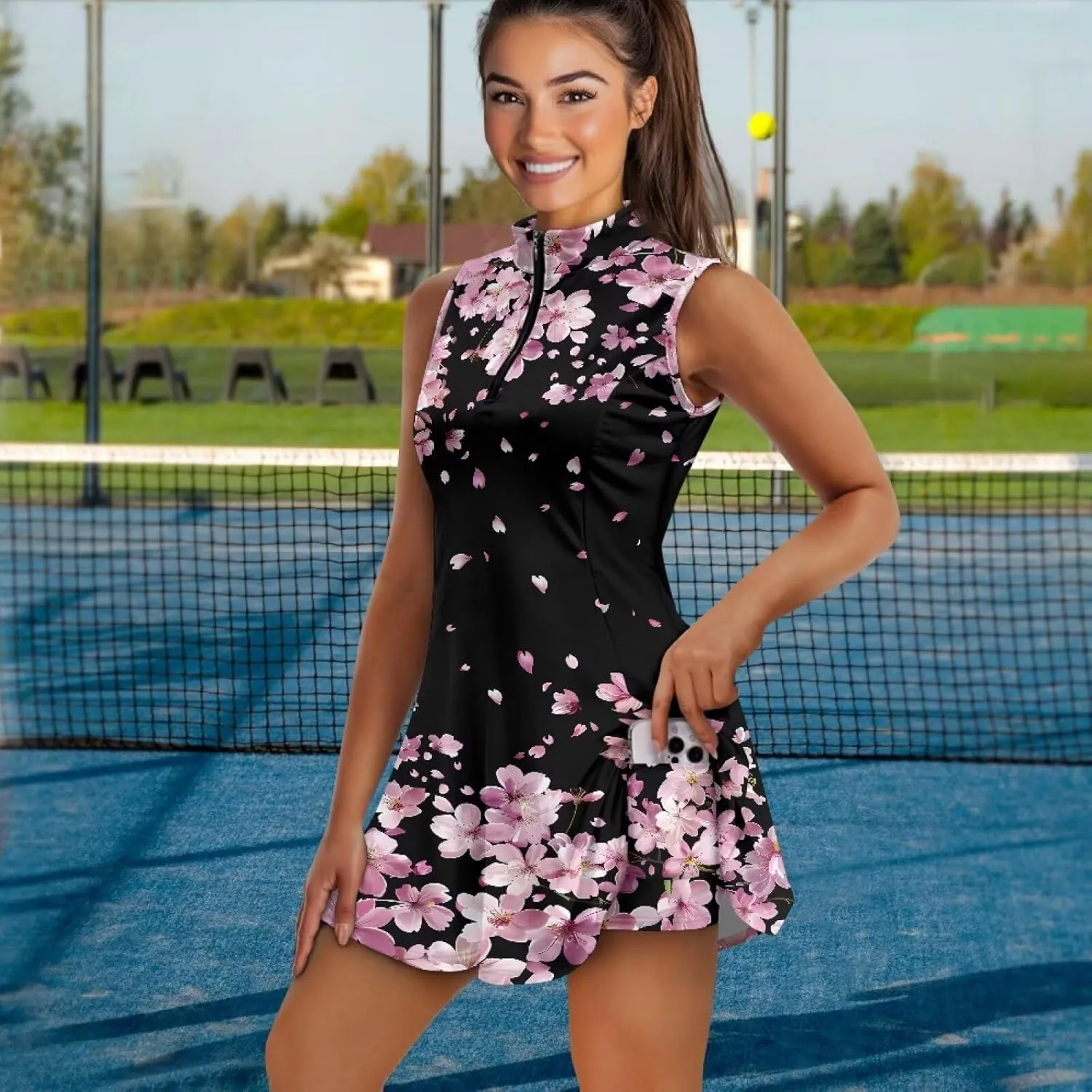 POLERO Women Sports Dress with Shorts 1/4 Zip Sleeveless Golf Tennis Dress Workout Athletic Dress