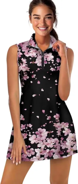 POLERO Women Sports Dress with Shorts 1/4 Zip Sleeveless Golf Tennis Dress Workout Athletic Dress