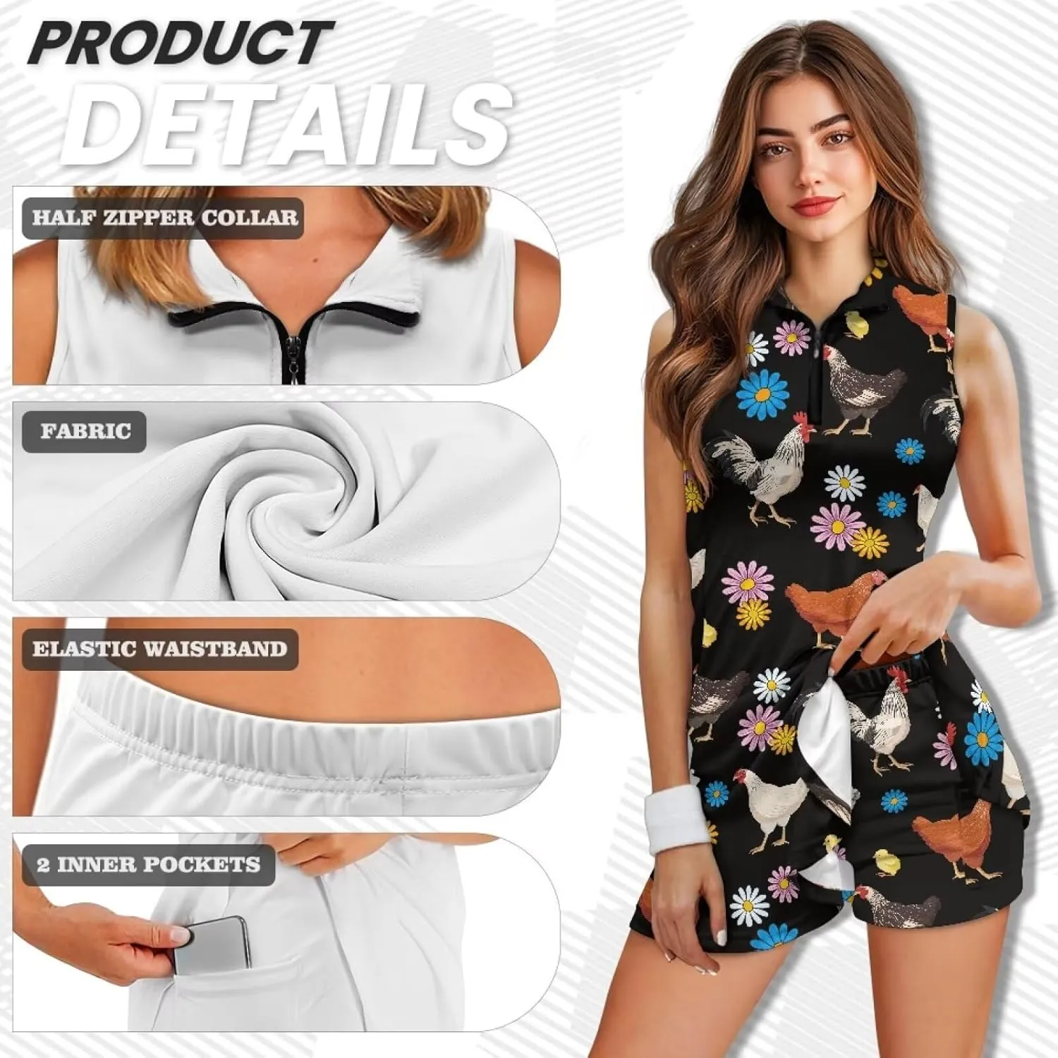 POLERO Women Sports Dress with Shorts 1/4 Zip Sleeveless Golf Tennis Dress Workout Athletic Dress