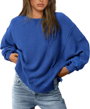 PRETTYGARDEN Women's Oversized Crewneck Sweatshirts Fall Fashion Casual Long Sleeve Pullover Waffle Knit Spring Shirts Top