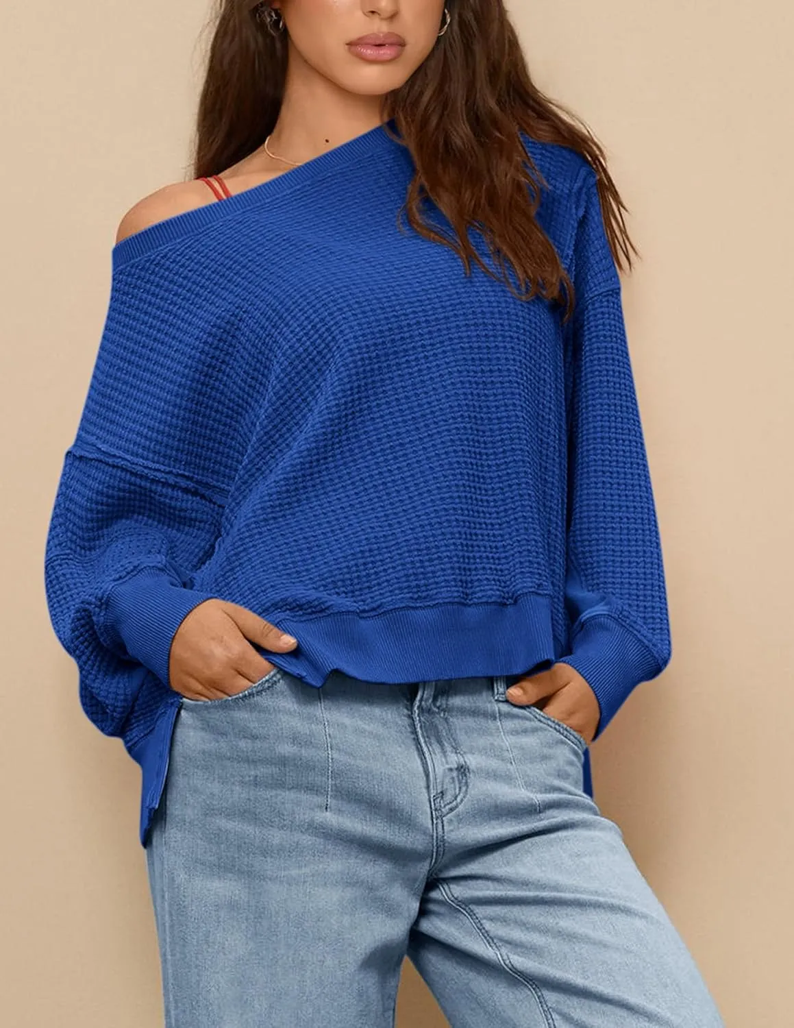 PRETTYGARDEN Women's Oversized Crewneck Sweatshirts Fall Fashion Casual Long Sleeve Pullover Waffle Knit Spring Shirts Top