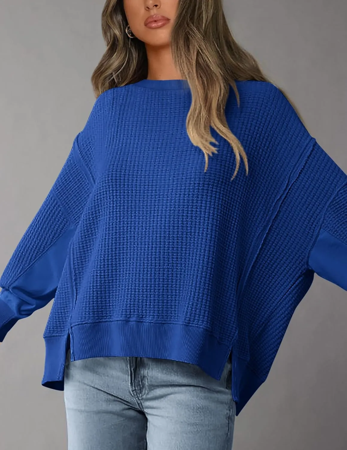 PRETTYGARDEN Women's Oversized Crewneck Sweatshirts Fall Fashion Casual Long Sleeve Pullover Waffle Knit Spring Shirts Top