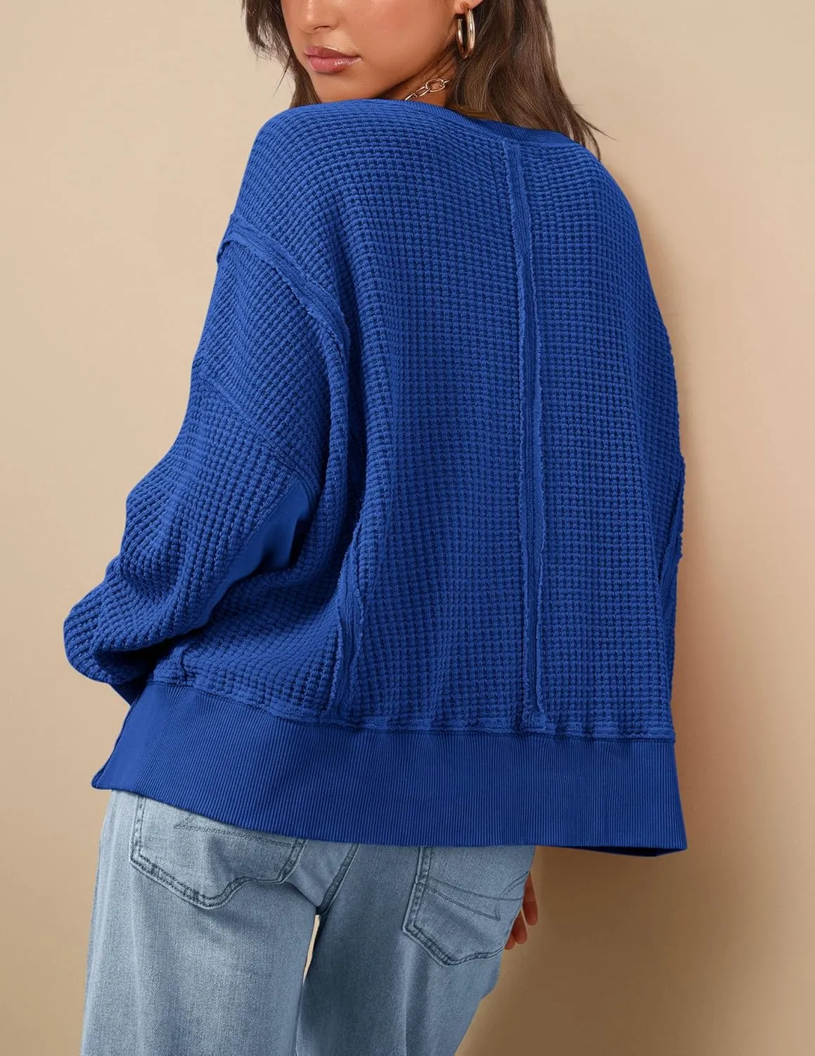 PRETTYGARDEN Women's Oversized Crewneck Sweatshirts Fall Fashion Casual Long Sleeve Pullover Waffle Knit Spring Shirts Top