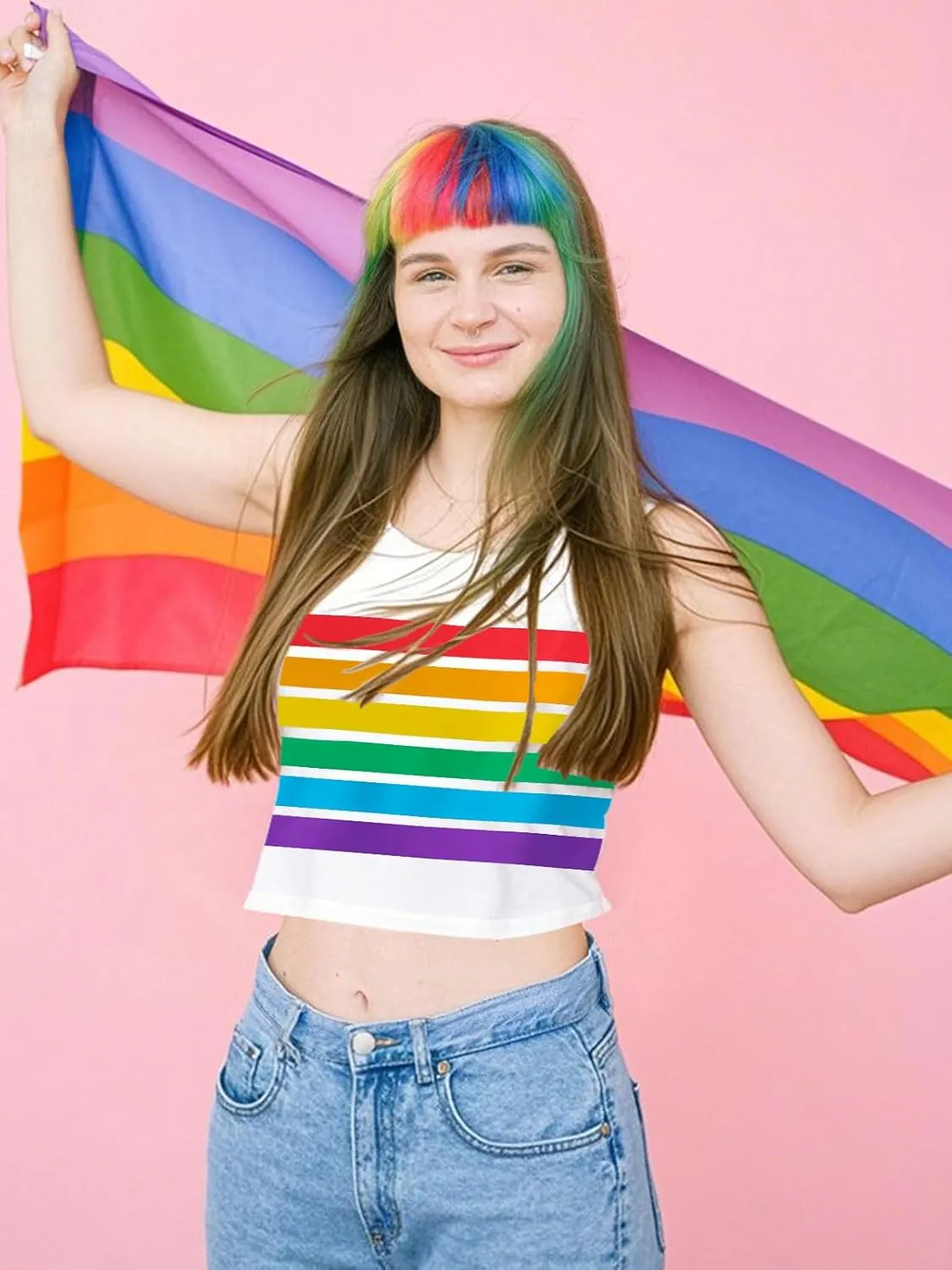Pride Tank Top for Women LGBTQ Proud Month Crop Tops Rainbow Graphic Sleeveless Shirts