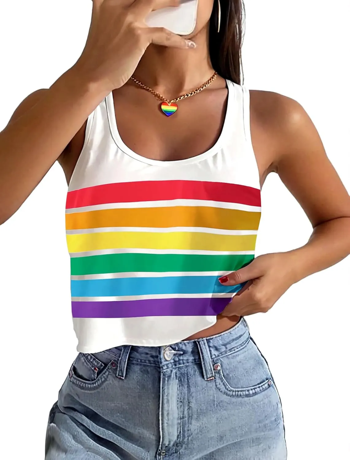 Pride Tank Top for Women LGBTQ Proud Month Crop Tops Rainbow Graphic Sleeveless Shirts