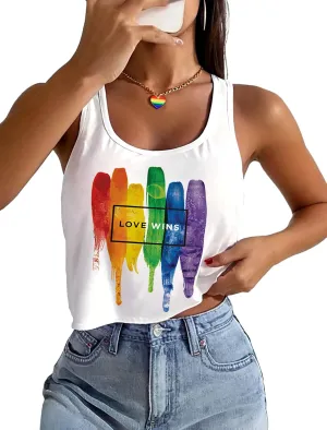 Pride Tank Top for Women LGBTQ Proud Month Crop Tops Rainbow Graphic Sleeveless Shirts