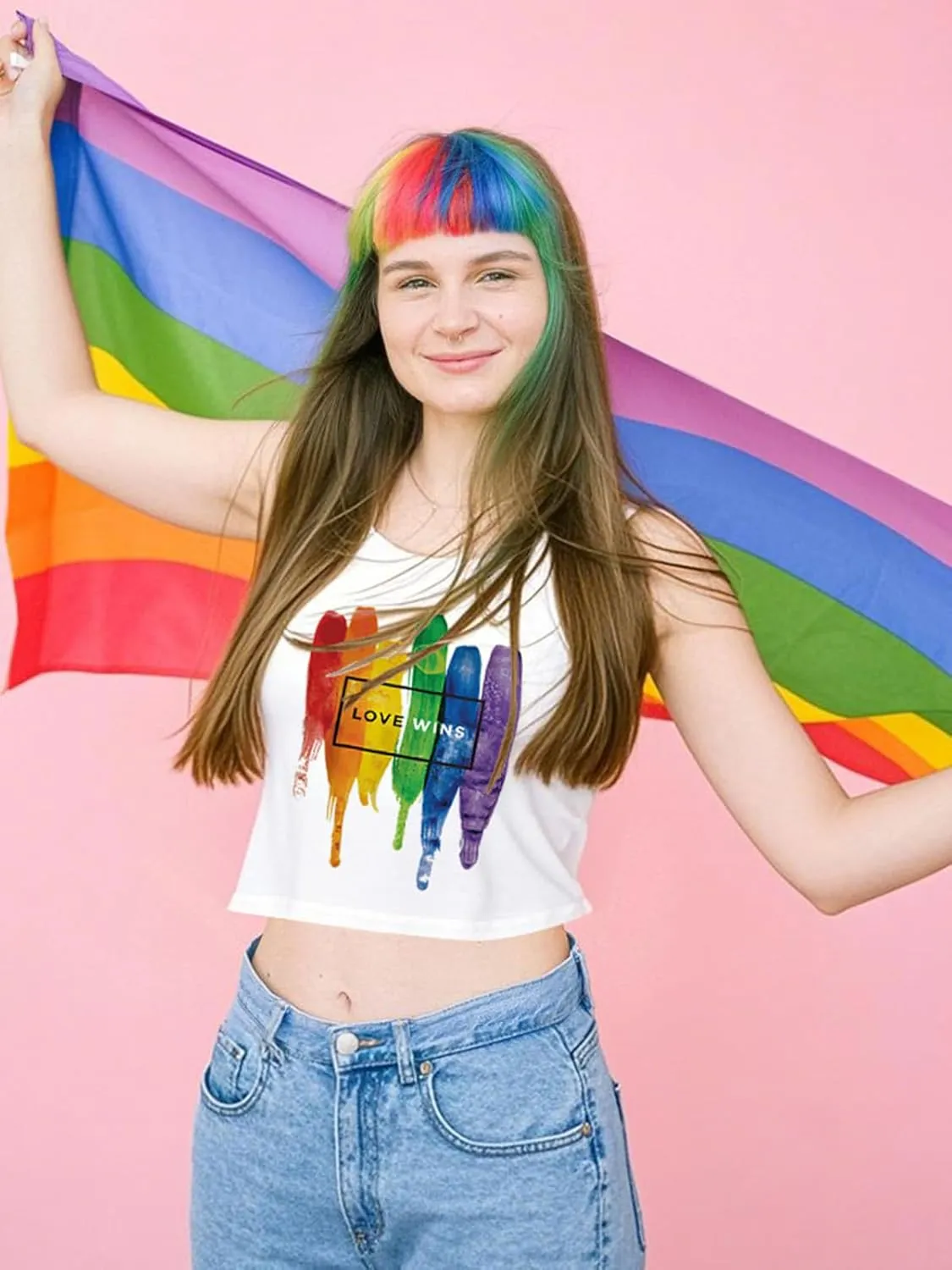 Pride Tank Top for Women LGBTQ Proud Month Crop Tops Rainbow Graphic Sleeveless Shirts