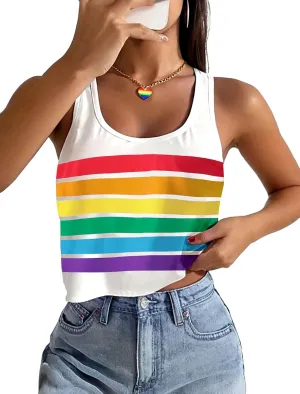 Pride Tank Top for Women LGBTQ Proud Month Crop Tops Rainbow Graphic Sleeveless Shirts