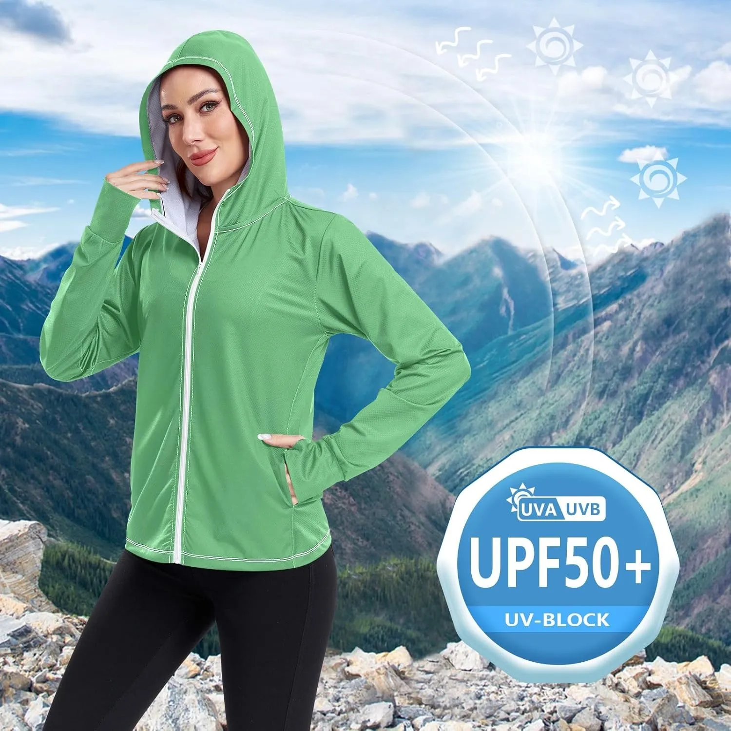Purple Womens UPF Hoodie UPF 50  Sun Protection Jacket Hooded Women's Hoodie Rash Guard