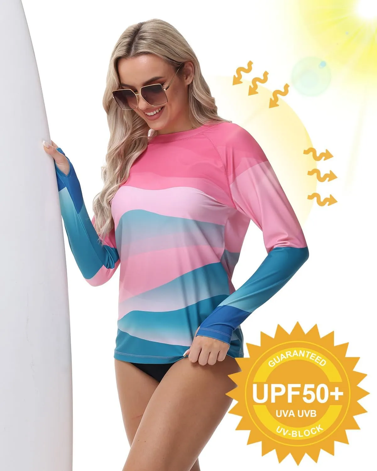 Rash Guard for Women UV Protection Swim Shirts Long Sleeve Quick Dry Water Tops Swimsuit with Thumb Hole