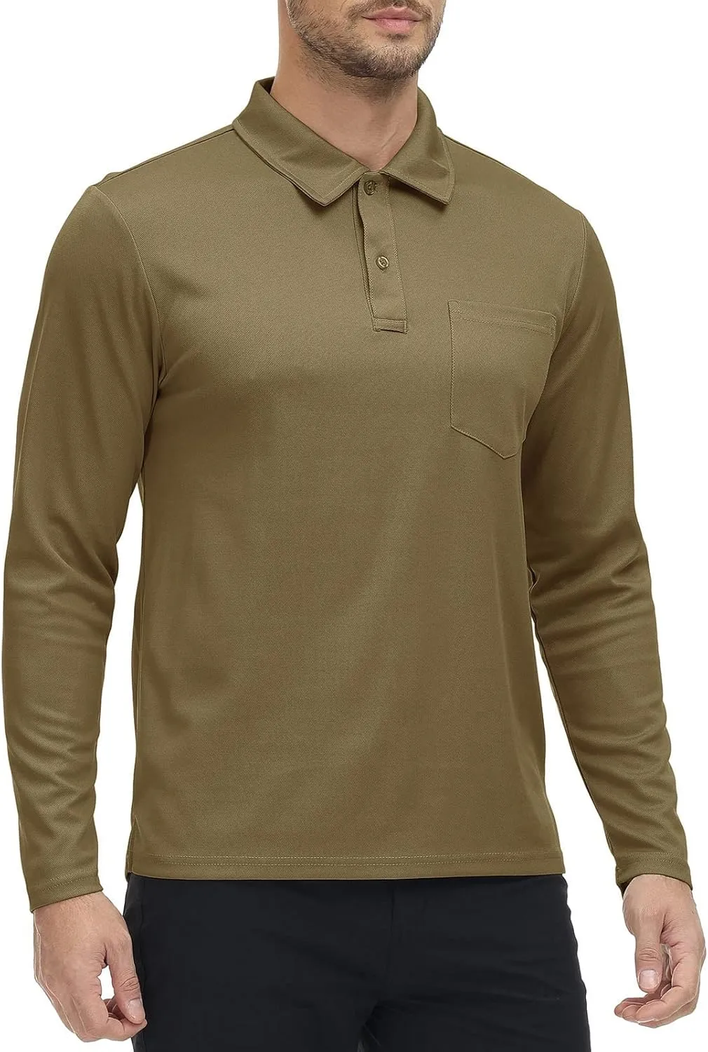 Rdruko Men's Polo with Pocket Long Sleeve Quick Dry Outdoor Golf Pullover Collared T-Shirt