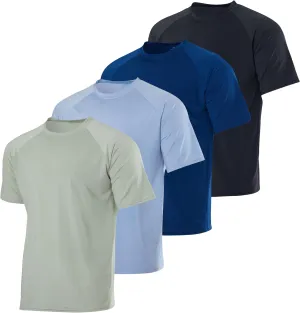 Real Essentials 4 Pack: Boys Short Sleeve Quick Dry UPF 50  Sun Protection Rash Guard Shirt Swimwear Surf Top for Boys