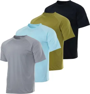 Real Essentials 4 Pack: Boys Short Sleeve Quick Dry UPF 50  Sun Protection Rash Guard Shirt Swimwear Surf Top for Boys