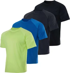 Real Essentials 4 Pack: Boys Short Sleeve Quick Dry UPF 50  Sun Protection Rash Guard Shirt Swimwear Surf Top for Boys